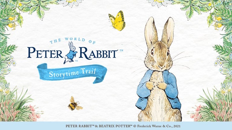 Illustration of a rabbit in a light blue jacket surrounded by flowers and leaves